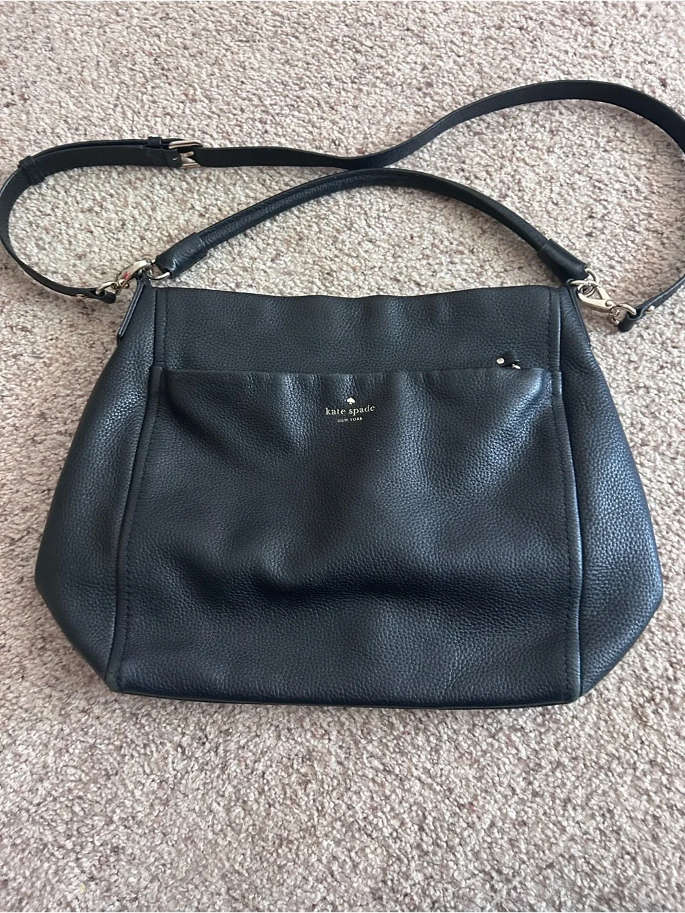 kate spade Black Pebbled Leather Shoulder Bag with Gold Hardware